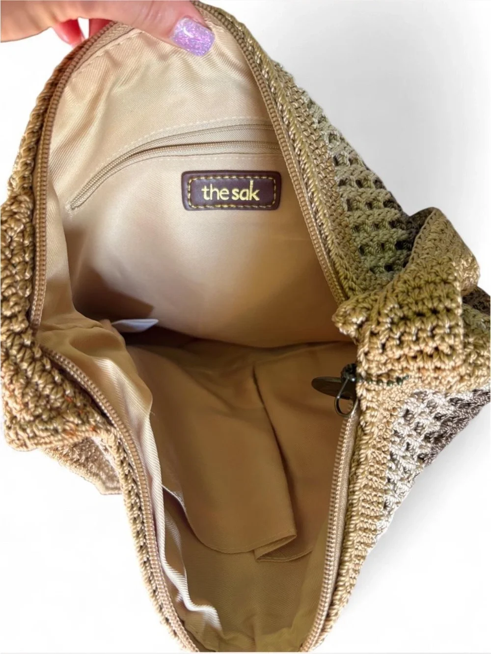 The SAK woven crochet raffia style hobo slouchy tote bag Beachy Resort wear